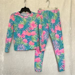 Lilly Pulitzer little girls Pajama Set. Size 12 Girls. Colors Blue, Pink & Green